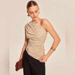 Commense Ruched Side One-Shoulder Top XS MA4-39
